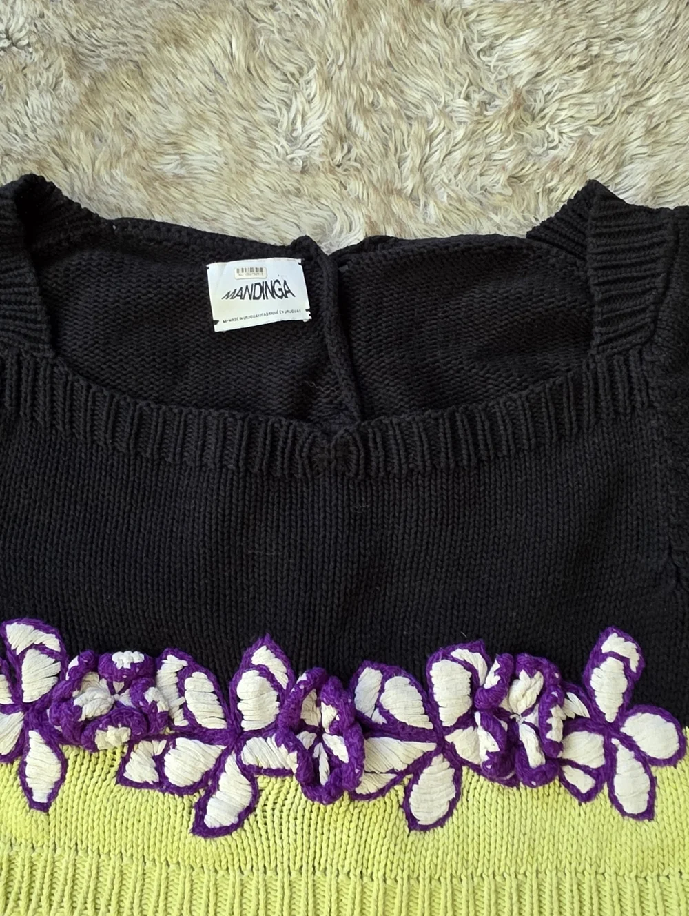 Mandinga Rose Crop Top Black And Lime Green Knit With‎ White And Purple Floral